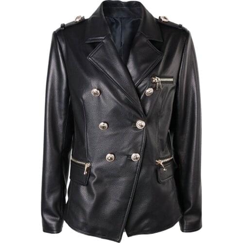 YOLOAgain women real leather jacket ladies double breasted real leather blazer