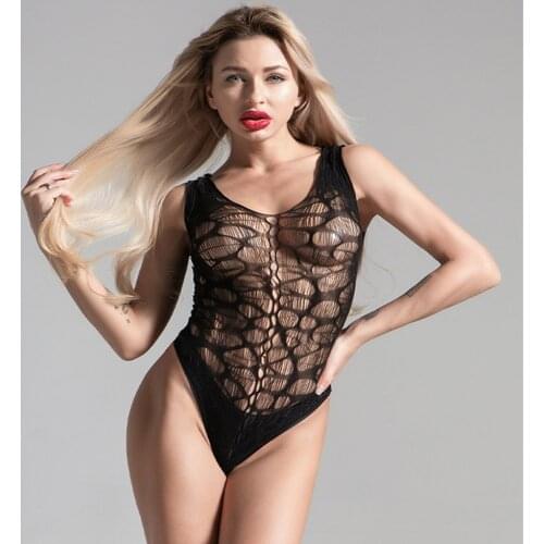 Women Sexy Lingerie Sleepwear Bodysuits Mesh Hollow Lace Babydolls Ladies Underwear See Through Nightwear Plus Size One-piece
