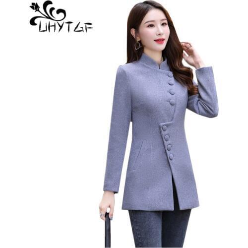 UHYTGF coat female autumn Winter wool jacket Single-breasted slim women short jacket temperament casual quality woolen coats 434