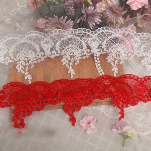1Yard Ivory Red Lace Trim Elegant Beautiful Bridal Veil DIY Ornaments Lace Textiles Fabrics