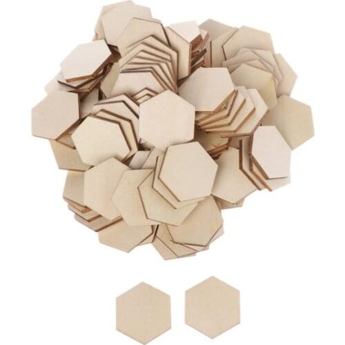100pcs Hexagon Cut Unfinished Wooden Discs Embellishments Arts Crafts DIY Birthday Wedding Display Decor 30mm 85DA