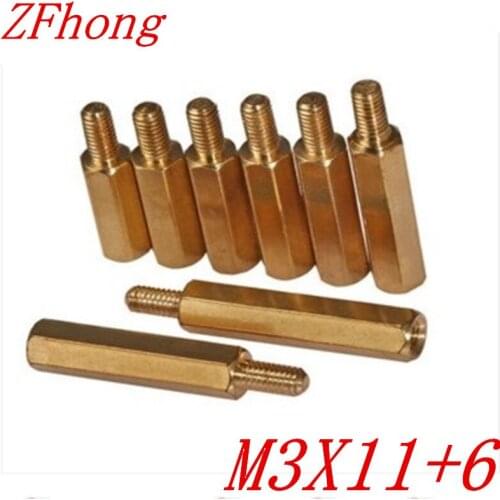 100PCS M3 x 11+6 M3*11 male to female brass standoff spacer