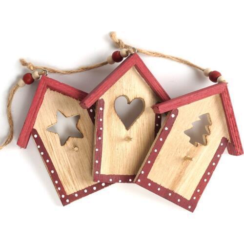 Christmas decoration supplies 3pcs wood house Chrismas hanging Pendant Christmas Wooden Cabin for home xmas tree decor Ornament