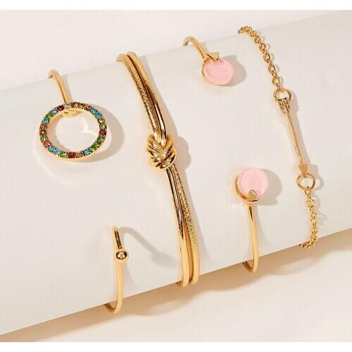 523651European and American Cross-Border Moon Inlaid Colored Open Bracelet Four-Piece Set Creative Retro Simple Bracelet