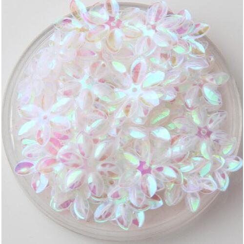 800pcs/lot 15mm Flower Sequins Cup Six Petals With 1 Center Hole Plum Blossom Handcraft Sewing Accessory Transparent AB Confetti