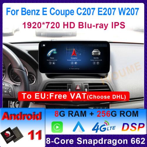 12.3" Android 10 Snapdragon 8Core 8+64GB Car Multimedia Player GPS Radio Stereo for Mercedes Benz E Coupe C207 E207 2009-2015