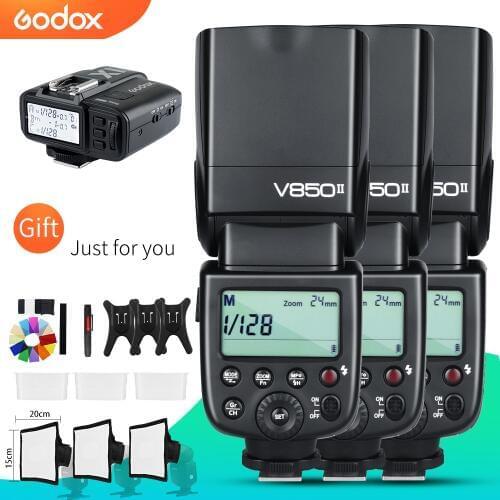 Free DHL 3x Godox V850II 2.4G GN60 Wireless X System Li-ion Battery Speedlite +X1T Transmitter for Canon Nikon Sony Fuji Olympus