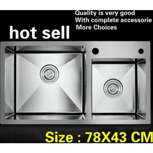 Free shipping Hot sell household luxury kitchen manual sink double groove vogue 304 stainless steel big 78x43 CM