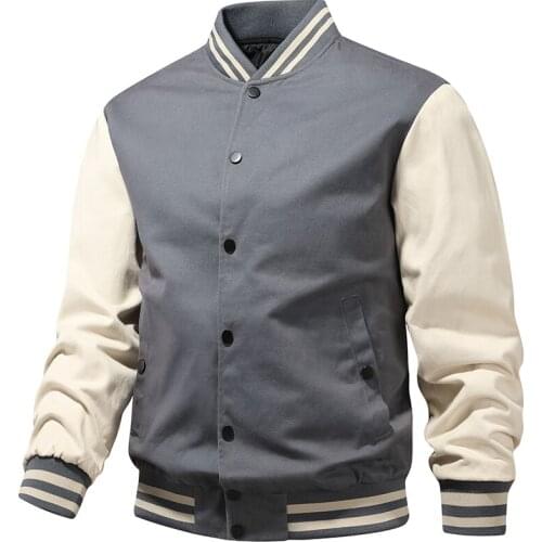 QSuper Baseball Jackets 2021 New Mens Autumn&Spring Contrast Color Casual Man Jacket Single Closure Cotton Male Clothing