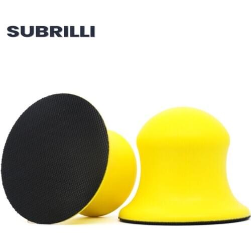 SUBRILLI 2pcs 3 Inch PU Foam Sandpaper Holder Hand Grinding Block Manual Polishing Tools Sponge disc Hook And Loop Backing Plate