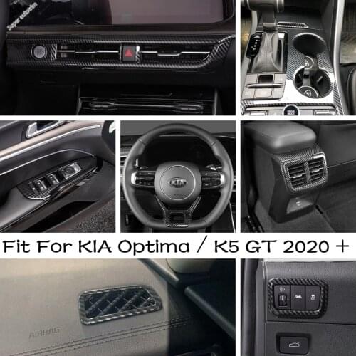 Steering Wheel / Gear Shift Box Panel Frame Decoration Cover Trim Carbon Fiber For KIA Optima / K5 GT 2020 2021 ABS Accessories