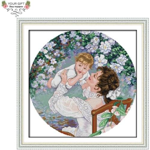 Joy Sunday Mom And Son Home Decor R583 14CT 11CT Counted Stamped Mothers Love Needlework Embroidery Cross Stitch kit