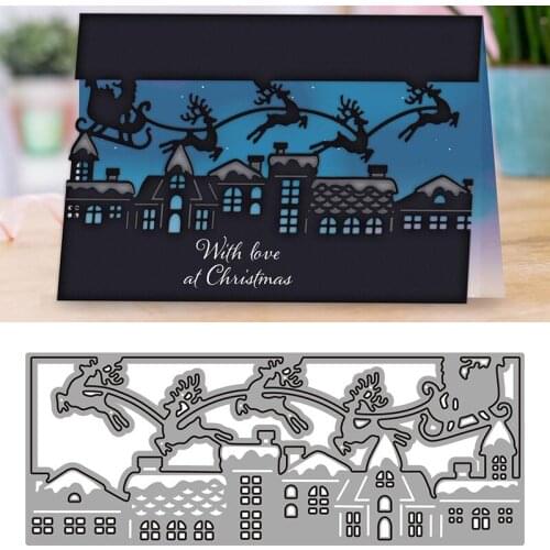 House Christmas Sleigh Deer Metal Cutting Dies Stencil Scrapbooking Embossing 2021 New Christmas Craft Dies Diy Molds