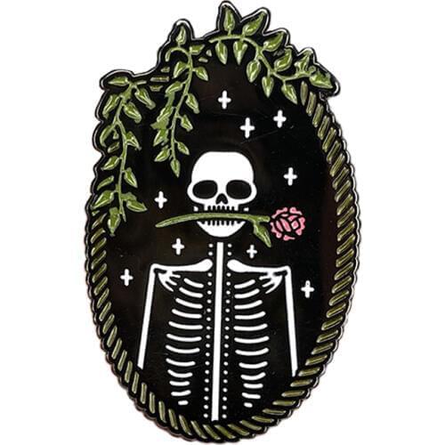 Skeleton flowers enamel pin badge