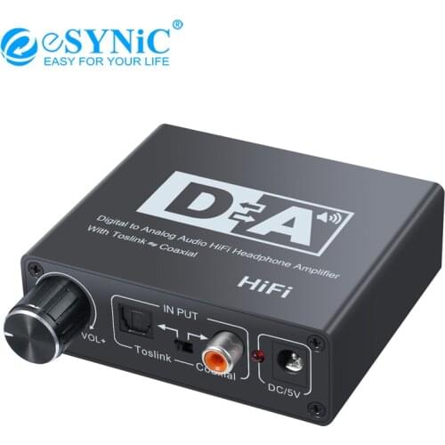 ESYNiC Digital To Analog Audio Converter 192KHz DAC With Volume Control Toslink To Coaxial And Coaxial To Toslink Switch Adapter