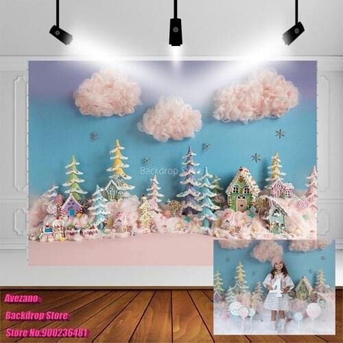 Avezano Baby Shower Christmas Candy Backdrop Winter Pink Clouds Photography Background Photo Studio Photophone Photo Shoot Decor