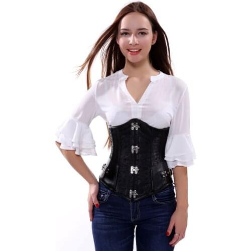 Steampunk Underbust Corset Gothic Spiral Steel Boned Waist Trainer Body Shaper Jacquard Corset Bustier Lingerie Top brown/black