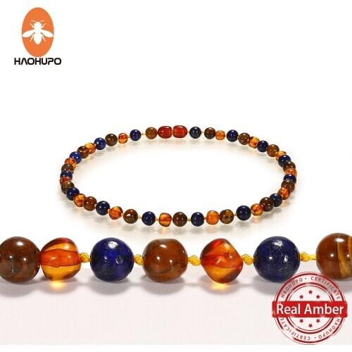 HAOHUPO Top Hot Quality Cognac Red Fashion Natural Baltic Wholesale Amber Necklace Original Women Necklace Amber Baby Necklace