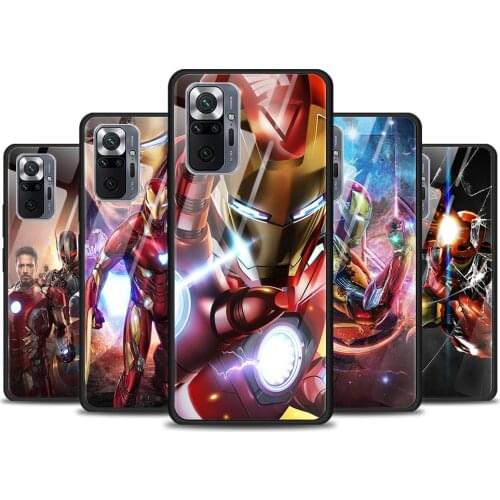 Iron Man Cool Marvel for Xiaomi Redmi Note 10 Pro Max 10S 9T 9S 9 8T 8 7 Pro 5G Luxury Tempered Glass Phone Case Cover