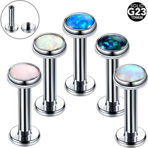 1pc 14G G23 Titanium Opal Lip Rings Internal Thread Stud Rings Piercing Labret Opal 4mm Dermal Anchor Tops Body Jewelry