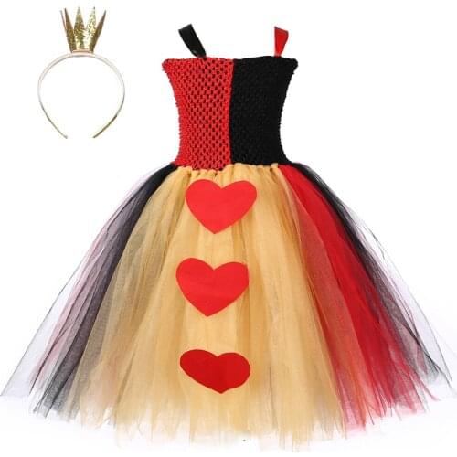 Queen of Hearts Tutu Dress Red Black Halloween Carnival Alice Cosplay Costume for Kids Girls Birthday Valentines Party Dresses