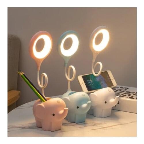 Creative Elephant Animal Led Table Lamp Charging Plug-in Dual-Use Three-Color Temperature Adjustable Learning Table Lamp