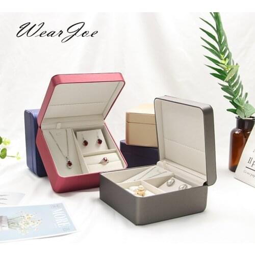 Upmarket Jewelry Set Box Holder Bridal Ring Earrings Necklace Storage Packaging Carrying Case Brushed PU Leather Square Gift Box