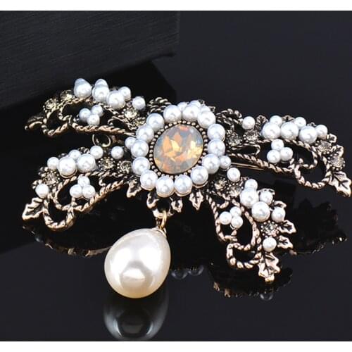 LEEKER Exquisite Bowknot Brooch Waterdrop Pearl Pendant AAA Grade Zircon Pin For Women Retro Brooches Pins Jewelry 155 K2
