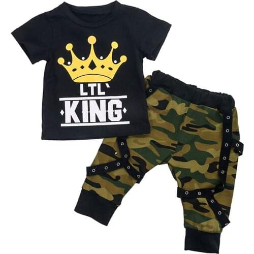 Citgeett Summer 1-5Years Kid Boys Camo Clothes Set Infant Boys Short Sleeve Tops+Pants Set Outfits