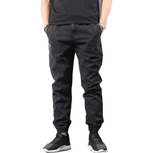 Mens jeans streetwear fashion hip-hop slim fit black casual pants