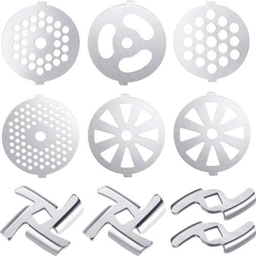 9 Pcs Meat Grinder Blades Meat Grinder Plate Discs Stainless Steel Food Grinder Accessories for Size 5 Stand Mixer and Meat Grin