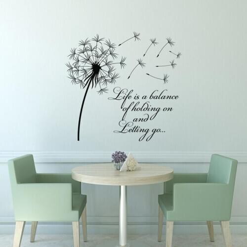 Dandelion Wall Decal Quote Life Is A Balance Holding On Letting Go- Inspirational Wall Sticker Vinyl Home Bedroom Decor X257