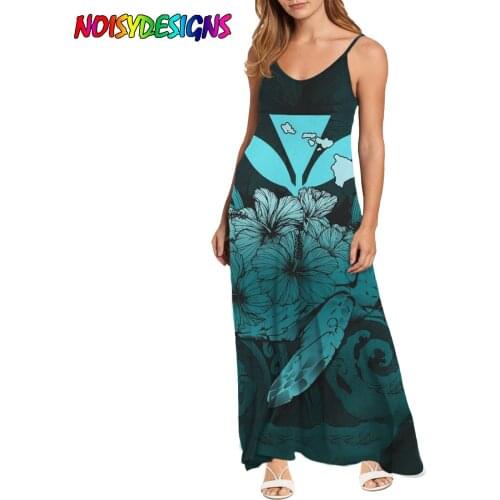 NOISYDESIGNS V Neck Sleeveless Maxi Dress 2021 Summer Casual Tank Polynesian Hibiscus Print Long Dresses For Women Robe Femme