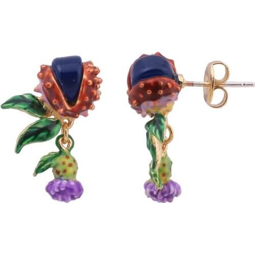 New Fashion Trend Fresh Earrings Feminine Temperament All-match Hand-painted Enamel Flower Pendant No Piercing Ear Clip Earrings