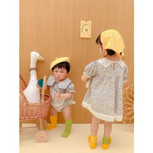 Newborn Baby Girls Sunsuit Floral Print Summer Girls Sister Matching Clothes Princess Infant Baby Romper Jumpsuit For Girls