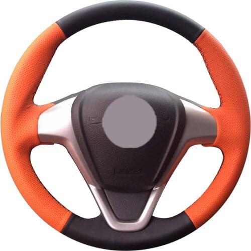 DIY Customize Braiding Black Leather Orange Leather Car Steering Wheel Cover For Ford Fiesta 2008 -2013 Ecosport 2013 -2016