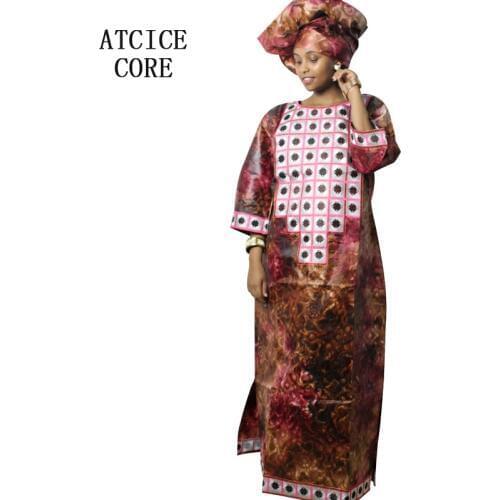 African dresses for woman printed material embroidery design long dress with scarf A218