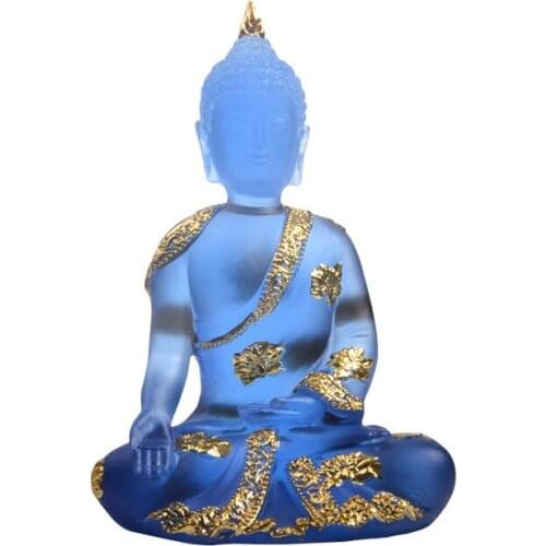 Transparent Transparent Buddha Statue with Golden Decor Home Office Feng Shui Ornament Zen Home Buddhism Ornaments Furnishings