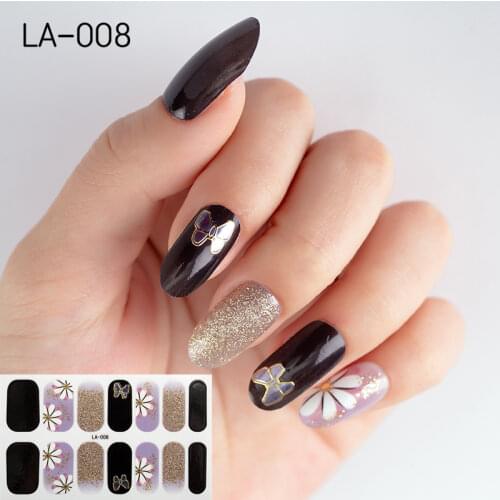 Recuerdame 14Tips Nail Stickers New Predesigns Full Coverage Shiny Sequins Flowers Completed Nail Art Decals Waterproof Manicure