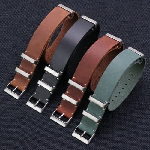 Crazy Horse Genuine Leather Nato Strap 18mm 20mm 22mm 24mm Handmade Zulu Watch Band Replacement Wristband
