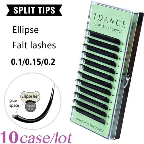 TDANCE 10tray/lot Flat Ellipse Eyelash Extensions split tips ellipse shaped natural light false ellipse eyelashes