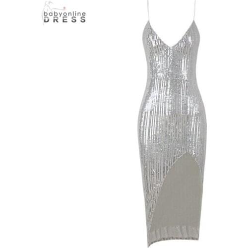 Sexy Sparkle Mermaid Evening Dress With Split Silver Bling Robe de Soiree Sequin Evening Prom Gowns Backless Vestido
