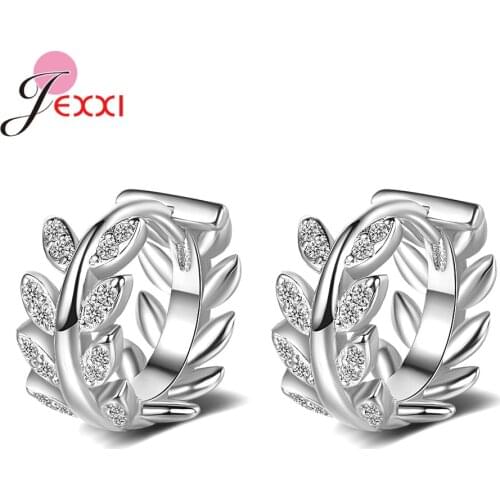 Simple Trendy Plant Leaf Small Hoop Earrings 925 Sterling Silver Loop Huggies Earrings for Women Girls Kids Fashion Jewelry Gift