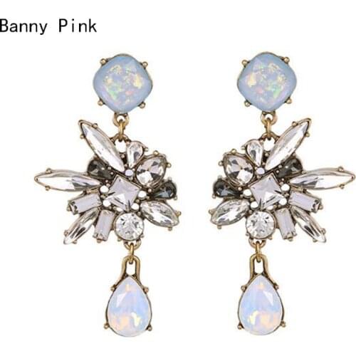 Chunky Geo Rhinestone Pendant Studs Earrings Vintage Statement Earrings Fashion Jewelry Pendientes Metal Crystal Post Earrings