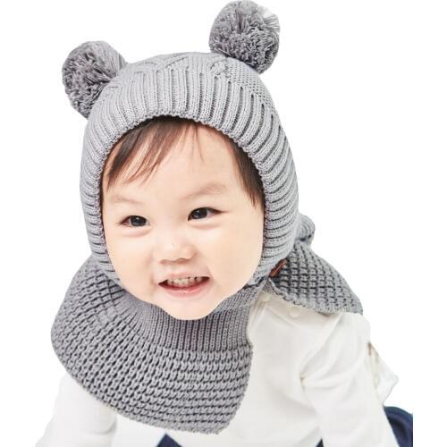 New Winter Children Plush Hat Scarf Child Hooded Caps Baby Knitted Hats for Kids Warm Girl Boy Shawl Cap Masked Hood Cap Beanies