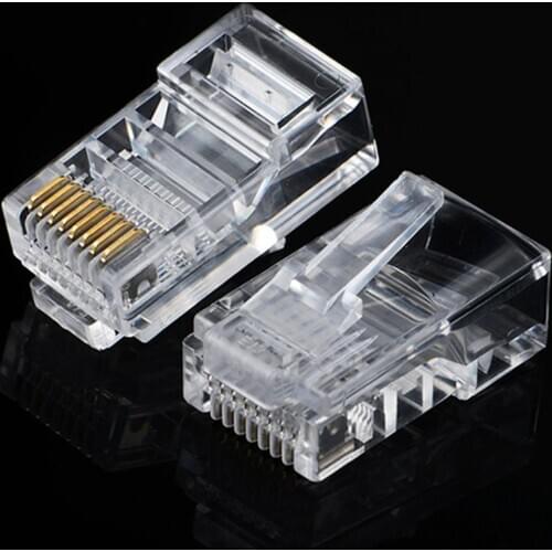 50PCS RJ45 Cat5e Cat6 Network LAN Patch Cable End Crimp Plug Connector GOLD Pins Crystal LAN Network Connector