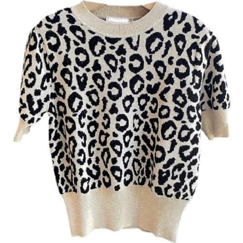 High Quality Sweaters 2021 Autumn Winter Pullovers Women Sexy Wild Leopard Patterns Knitting Half Sleeve Casual Vintage Tops