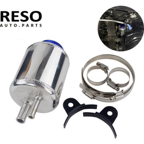 RESO-Universal Aluminum Jdm Racing Power Steering Fluid Reservoir Tank Clamps Silver