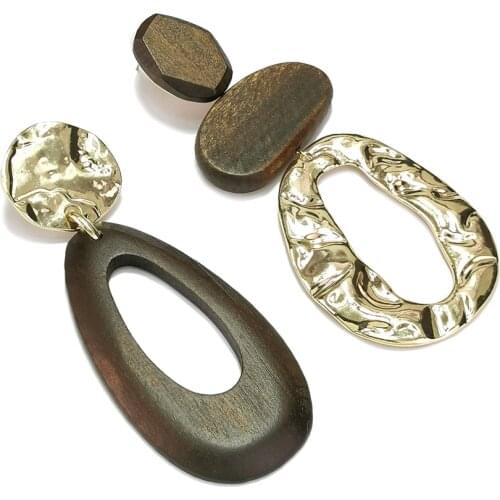 MANILAI Vintage Irregularly Brown Big Wooden Drop Earrings Metal Geometric Statement Wood Dangle Earrings Fashion Jewelry Gifts