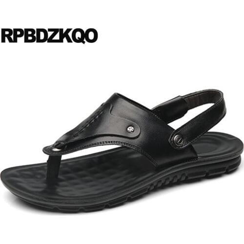 Water Flip Flop Shoes Slippers Flat Sneakers 2018 Black Waterproof Slides Men Sandals Leather Summer Thong Brown Strap Runway